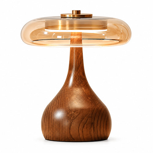 Adelaide Modern Mushroom Table Light in Wood and Glass — product view