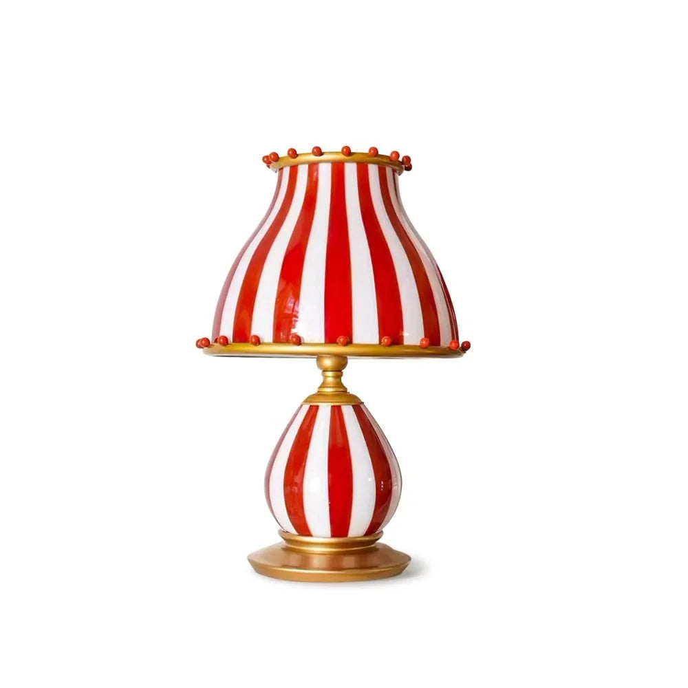 Greer Whimsical Modern Table Lamp with Red and White Stripes — product view