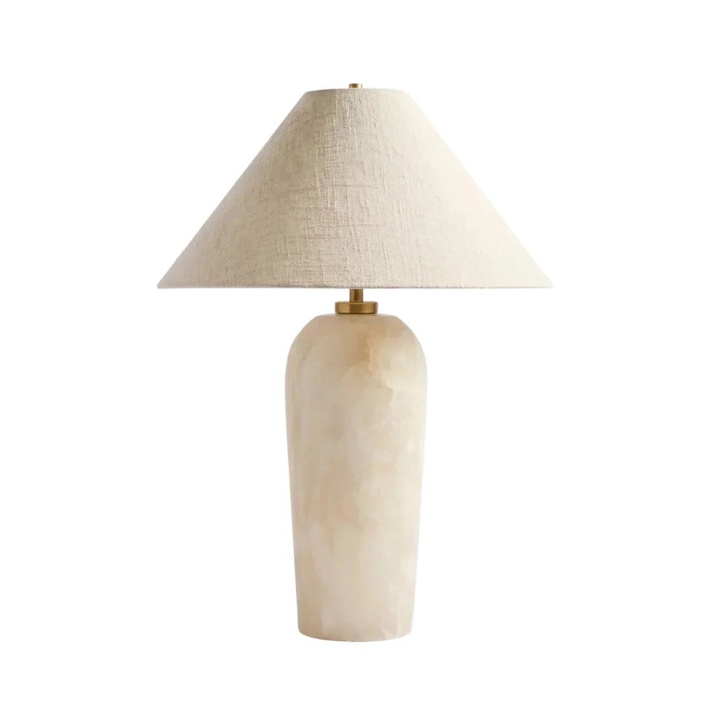 Hazel Alabaster Table Lamp with Linen Shade and Two-Light Design — product view