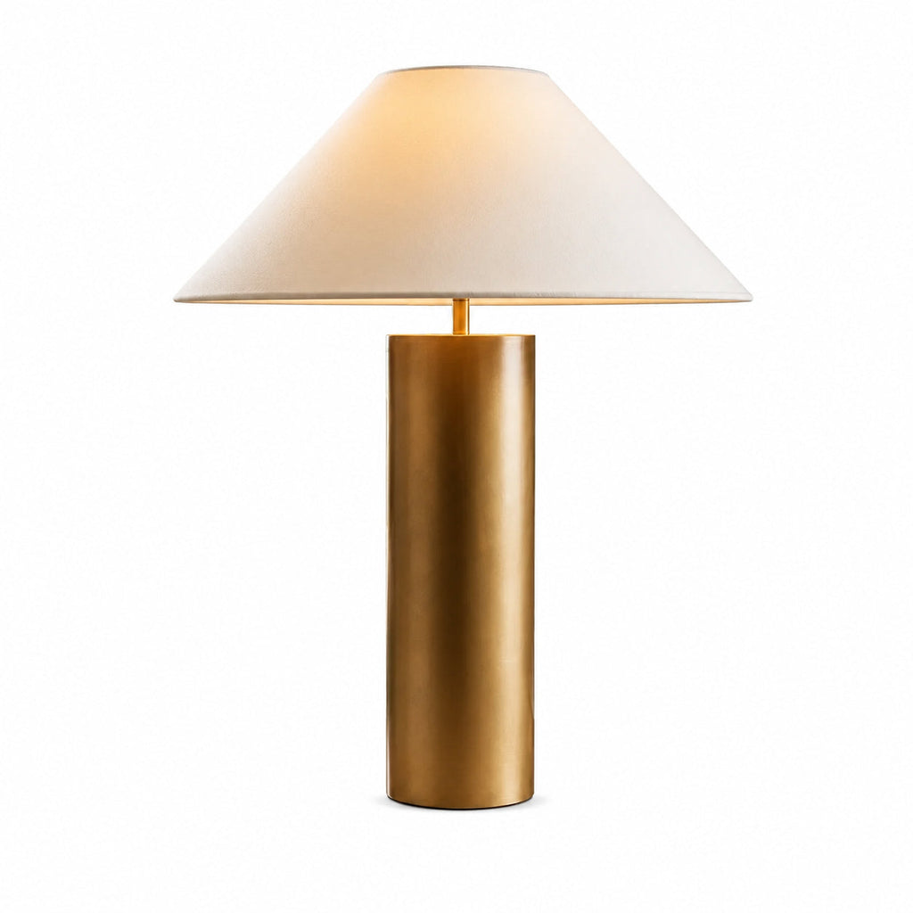 Kaia Modern Brass-Tone Table Light with Conical Linen Shade — product view