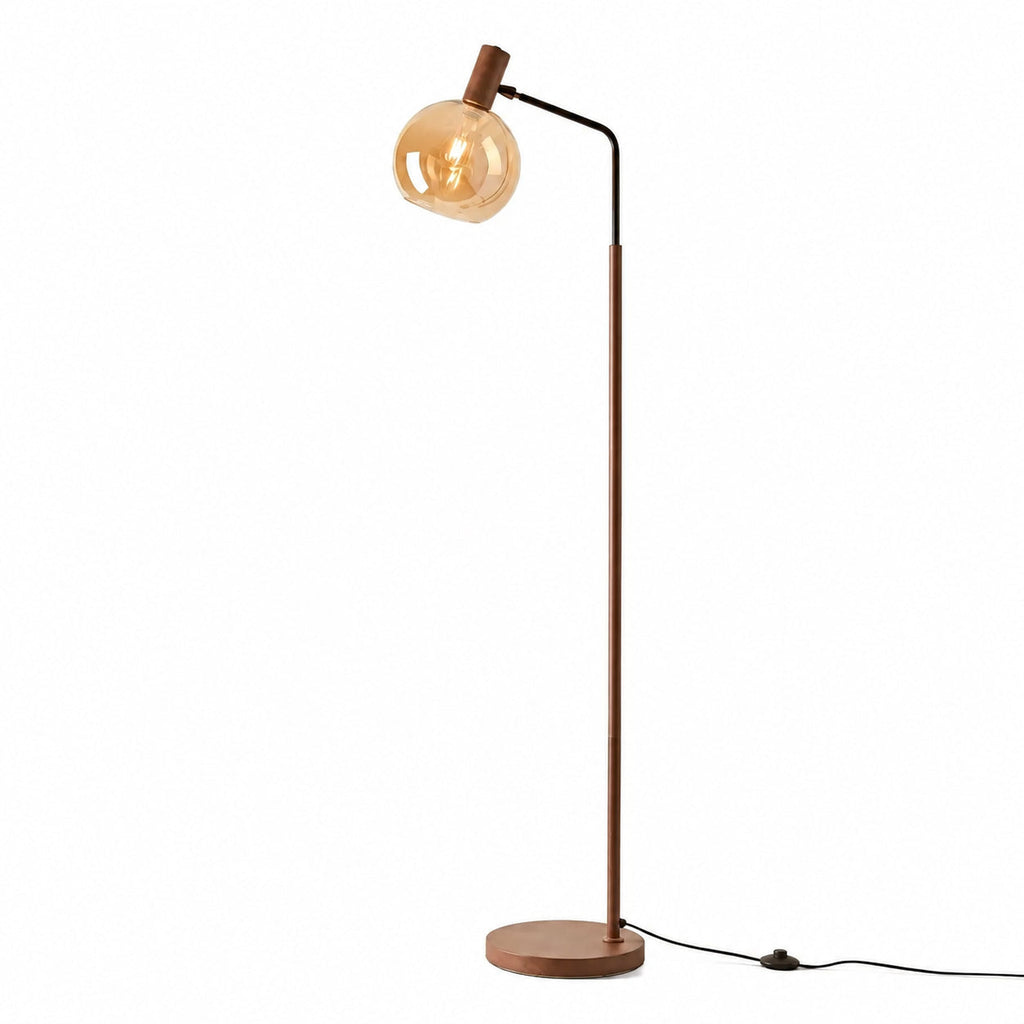 Marlow Mid-Century Floor Light with Amber Glass Globe — product view