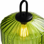 Piper Modern Pendant Light with Colourful Ribbed Glass Drum Shade — product view