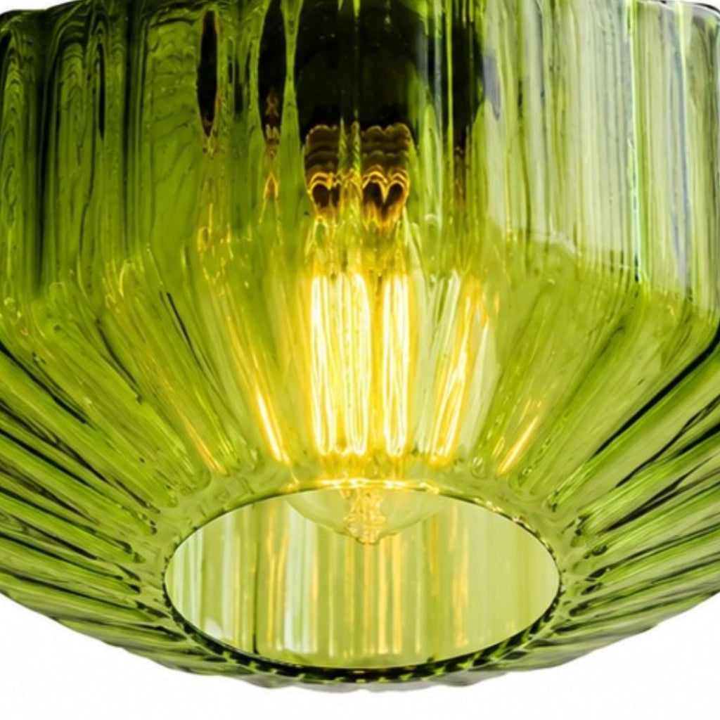 Piper Modern Pendant Light with Colourful Ribbed Glass Drum Shade — product view