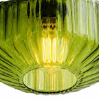 Piper Modern Pendant Light with Colourful Ribbed Glass Drum Shade — product view