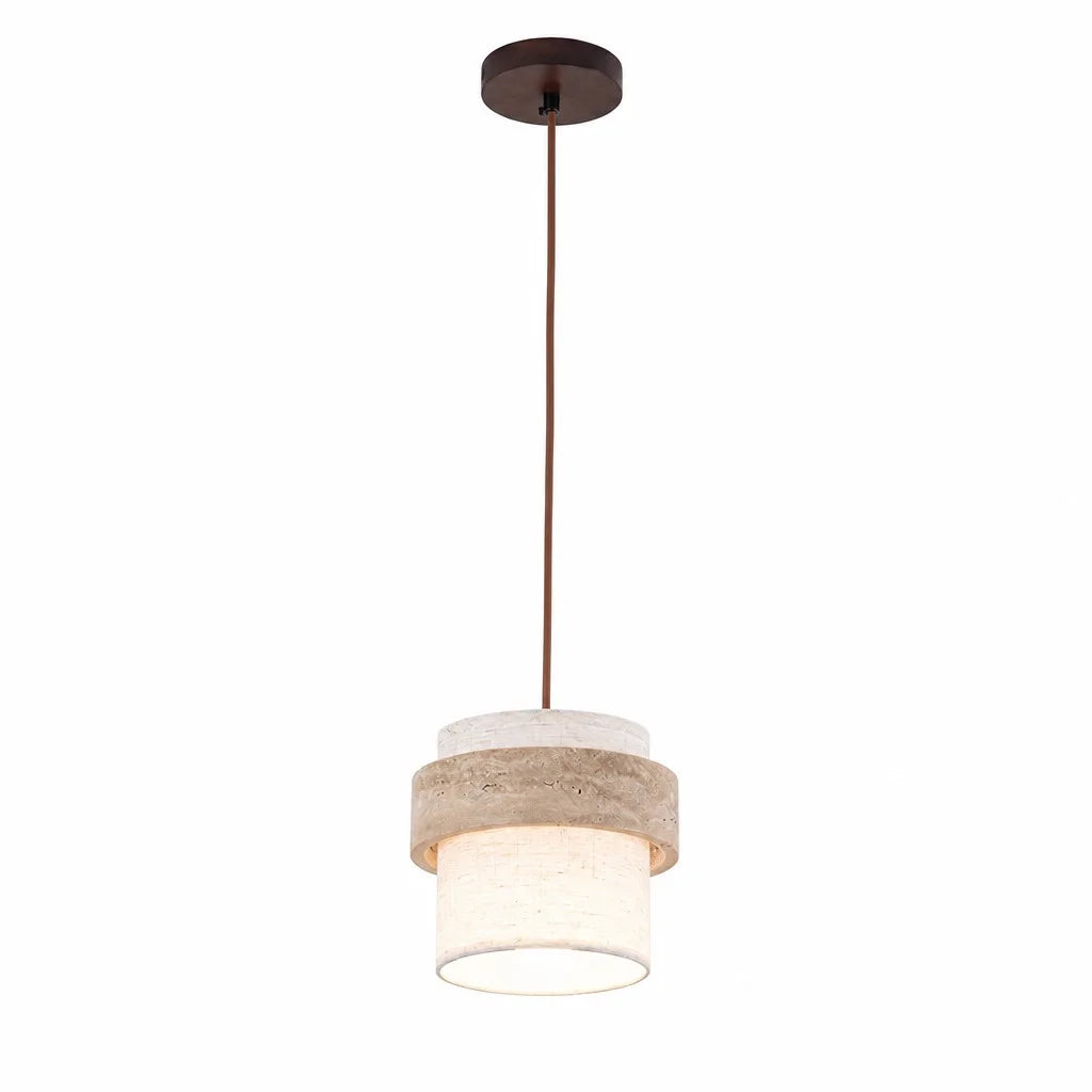 Sage Wabi-Sabi Pendant Light in Travertine and Fabric — product view
