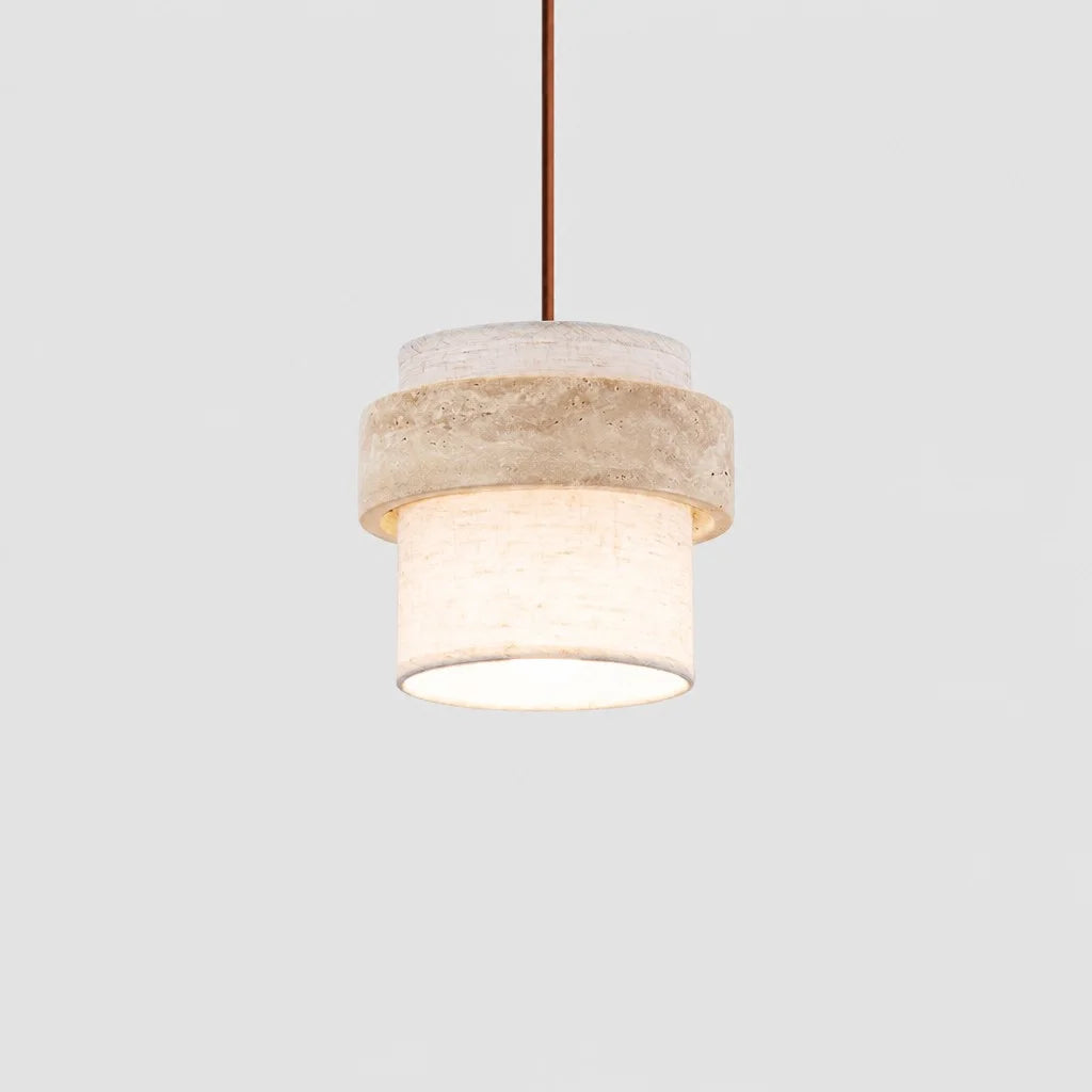 Sage Wabi-Sabi Pendant Light in Travertine and Fabric — product view