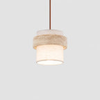 Sage Wabi-Sabi Pendant Light in Travertine and Fabric — product view