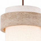 Sage Wabi-Sabi Pendant Light in Travertine and Fabric — product view