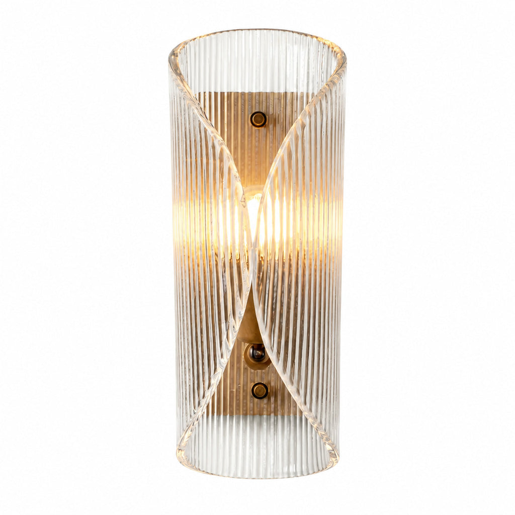 Yara Curved Wall Sconce with Ribbed Glass Shade — product view